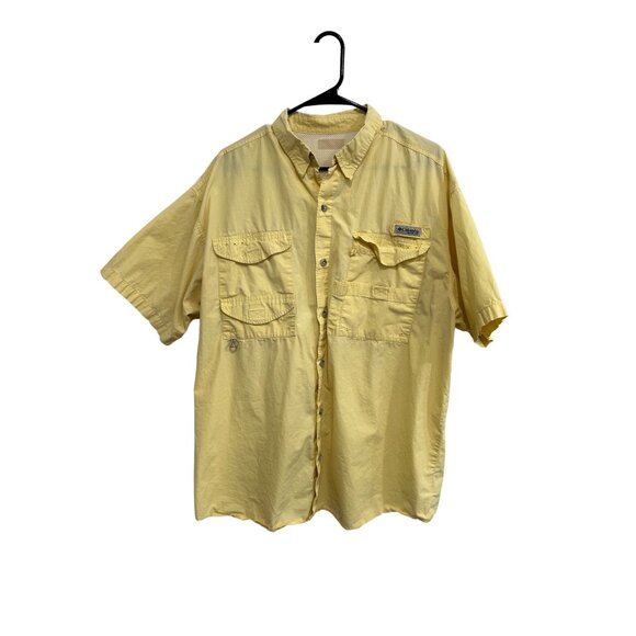 Columbia Mens PFG Short Sleeve Button-Up Fishing Shirt Size XL Yellow - Picture 1 of 9